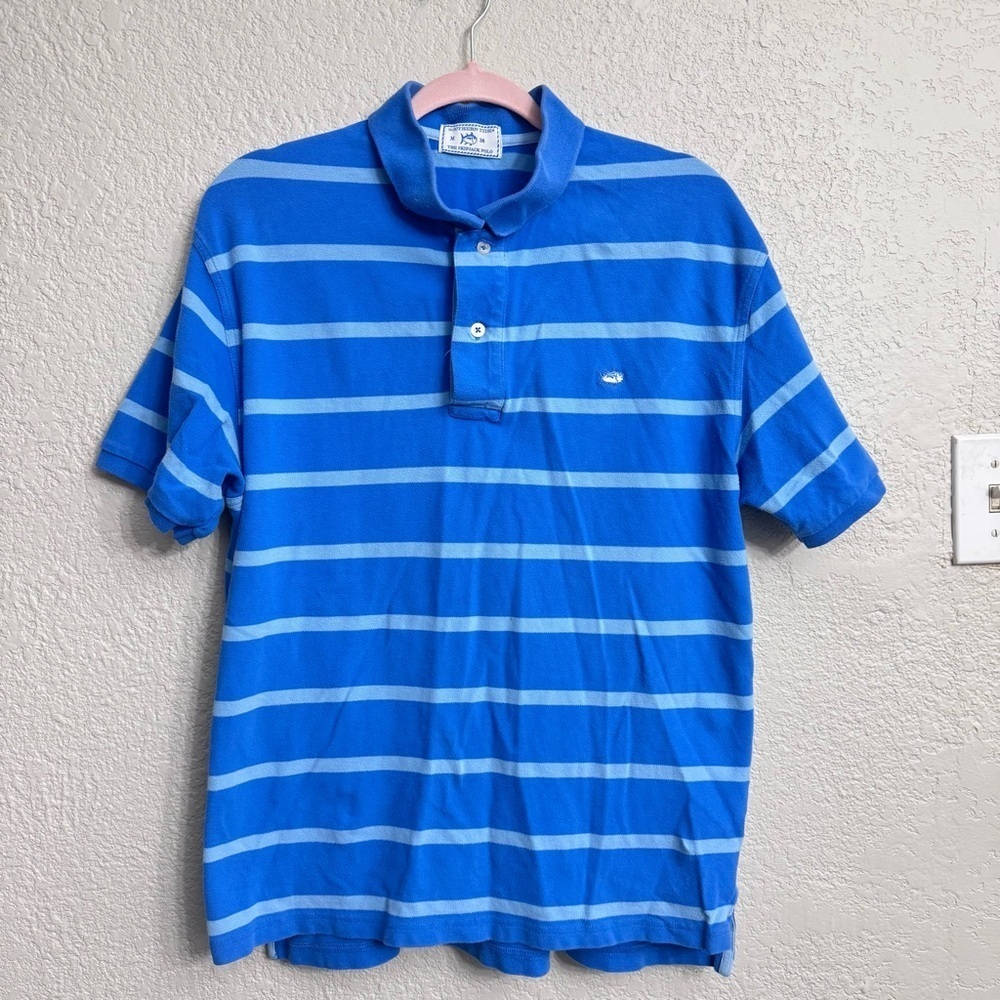 Southern Tide Skipjack Polo Blue Light Blue Striped Short Sleeve Men’s Medium